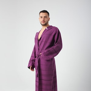 Personalized Royal Purple Lightweight Robe for Men, Kimono Robe, Custom Robe, Dressing Gown, Hooded Cotton Summer Robe, Spa Robe, Bathrobe