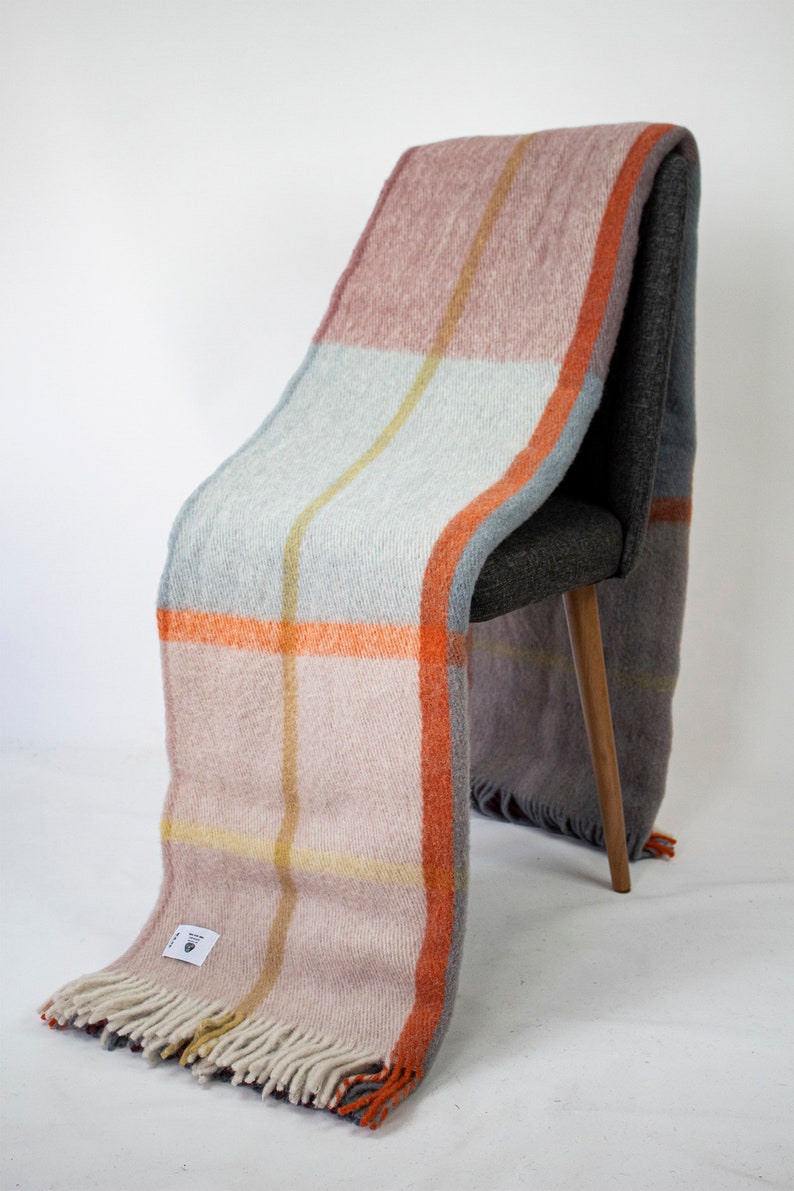 Couverture en laine à carreaux écossais vert/violet de 78,5 po. 86,5 po. Queen, couverture 100 % laine, couverture douillette en laine, couverture de canapé en laine, jeté de laine image 4