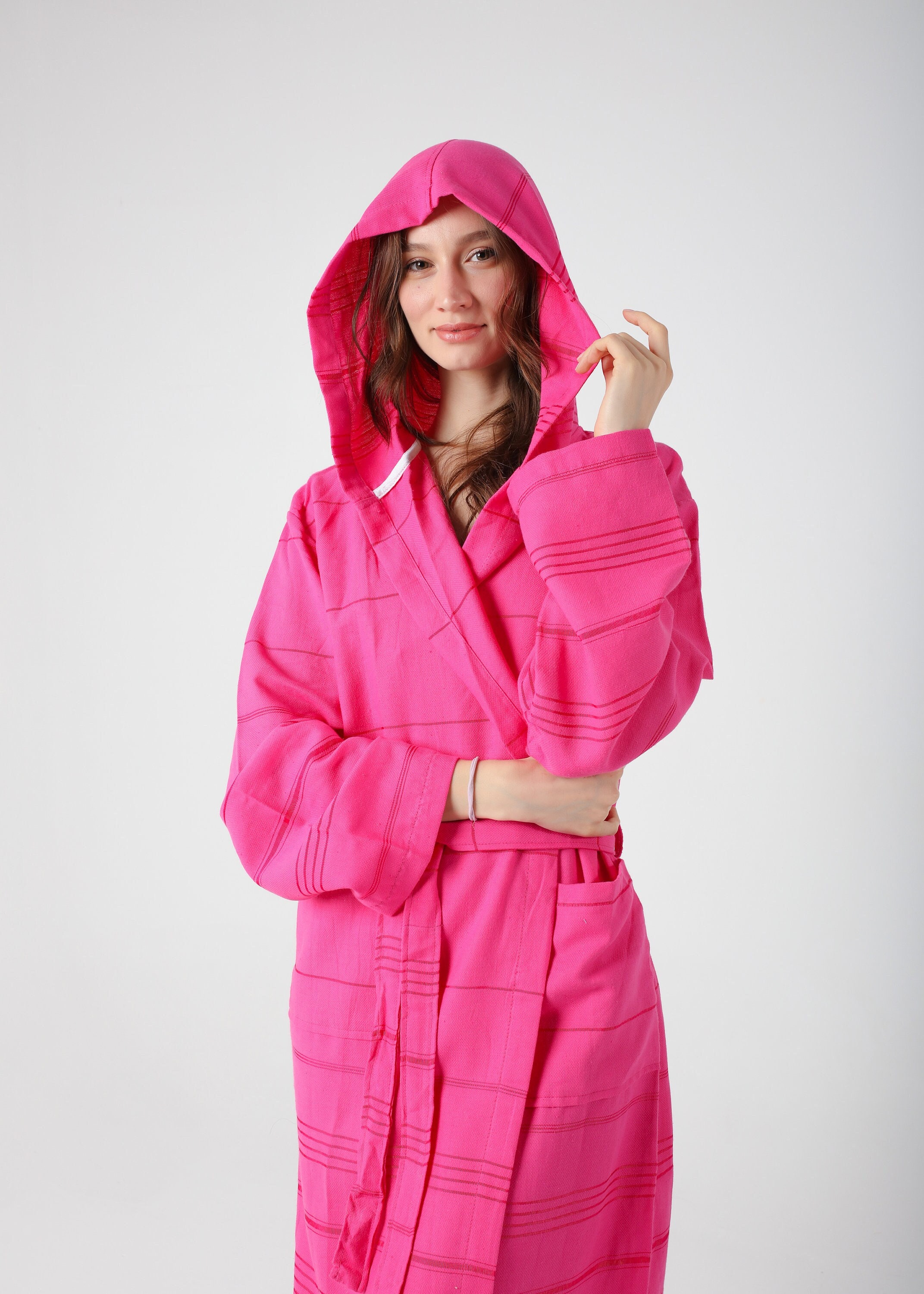 Personalized Hot Pink Lightweight Robe for Women, Kimono Robe, Custom Robe, Dressing Gown, Hooded Cotton Summer Robe, Bridal Party Robe