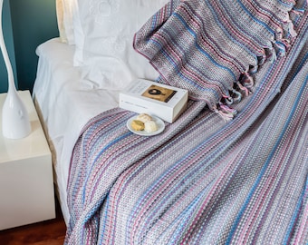 71'' 90.5'' Multicolored with Predominantly Gray Turkish Cotton Throw Blanket, Bedspread, Bedcover, Coverlet, Couch Blanket, Cozy Blanket