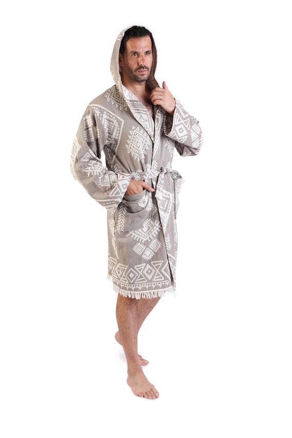 mens summer dressing gowns cotton Lightweight Men's Bathrobe - Pacific
