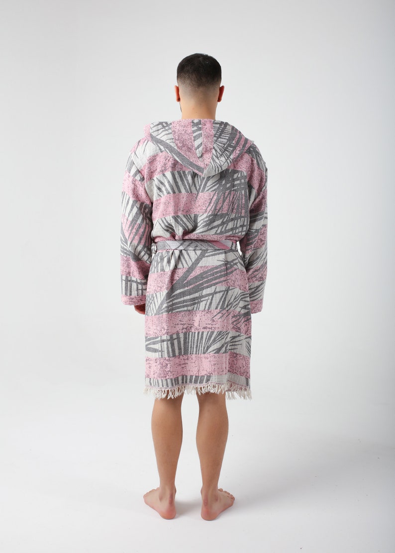 Palm Changing Robe Pink Palm Jacquard Turkish Cotton Robe for Men, Lightweight Dressing ...