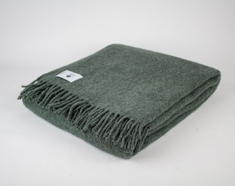 Dark Green New Wool Throw Blanket, Pure 100% Wool Blanket, Warm Cozy Blanket, Couch Blanket,Porch Blanket, Sheep Wool Warm Blanket
