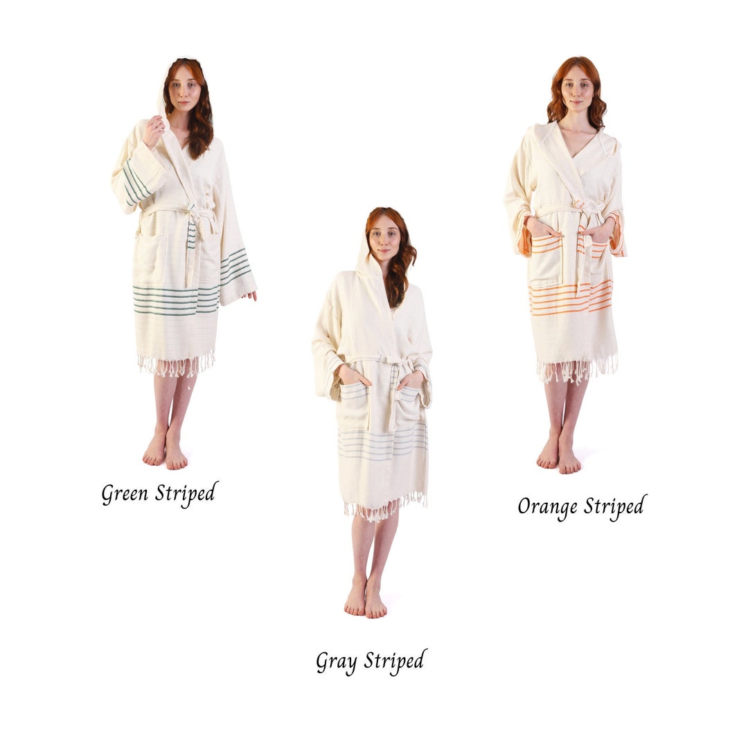 Turkish Wrap Robe RUBY- Striped Turkish Cotton Bamboo Kimono Robe, Dressing Gown ...