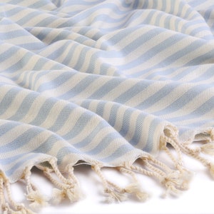 Light Blue Striped Lightweight Beach Blanket, Quickdry Towel, Yoga Towel Blanket, Travel Towel, Beach Cover Up, Beach Wrap, Bath Towel