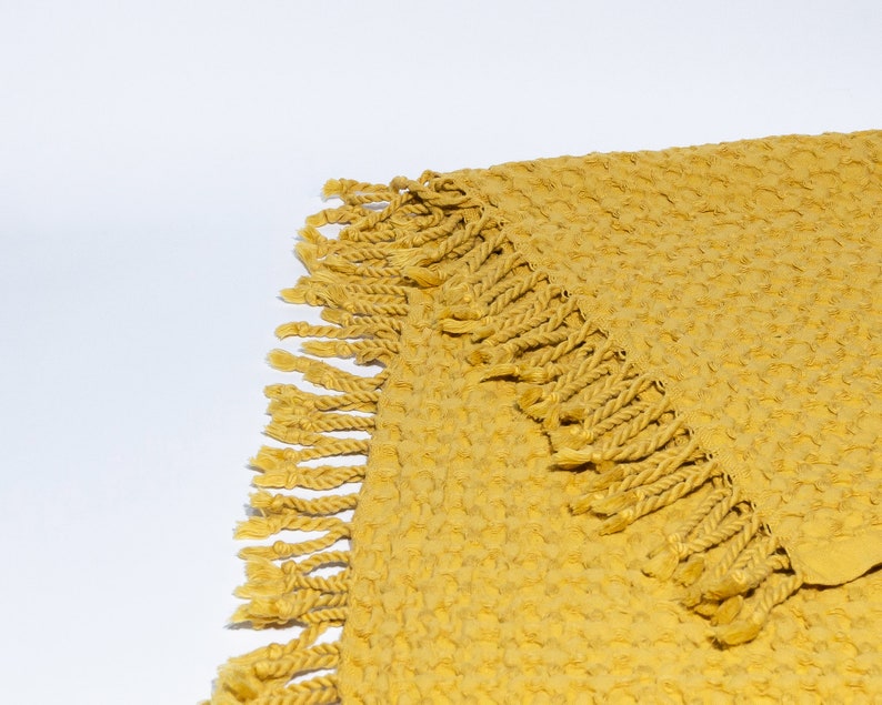 Yellow Big Waffle High Quality Turkish Cotton Throw Blanket, Couch Throw Blanket, Cozy Blanket, Sofa Cover, Cotton Bed Spread, Porch Blanket image 3