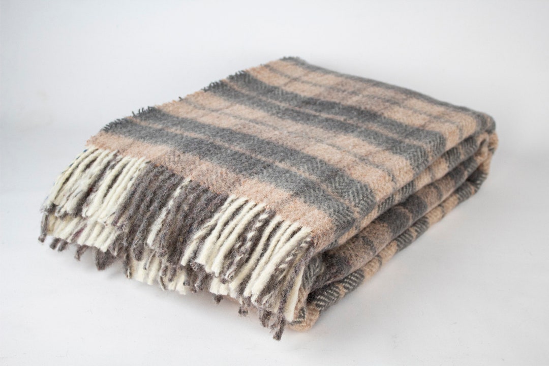 Gray / Brown Tartan Plaid Wool Throw Blanket, Wool Blanket, Warm Cozy ...