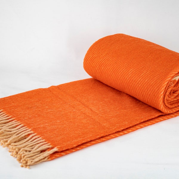 63 '' 79 '' Orange Wolldecke, reine 100% Wolldecke, gemütliche Decke, Wollcouch-Decke, warme Überwurf-Decke, Schaf-Schurwolle