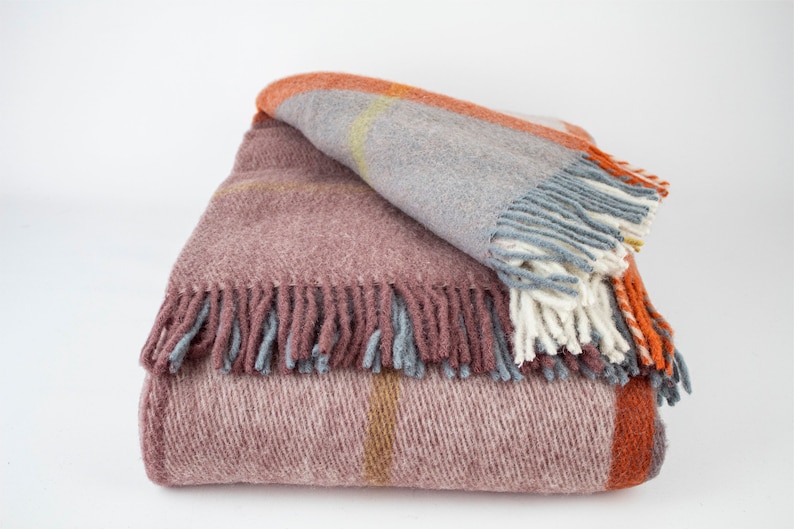 78.5''86.5'' Green / Purple Tartan Plaid Wool Blanket Queen, 100% Wool Blanket, Wool Cozy Blanket, Wool Couch Blanket, Wool Throw Blanket image 2