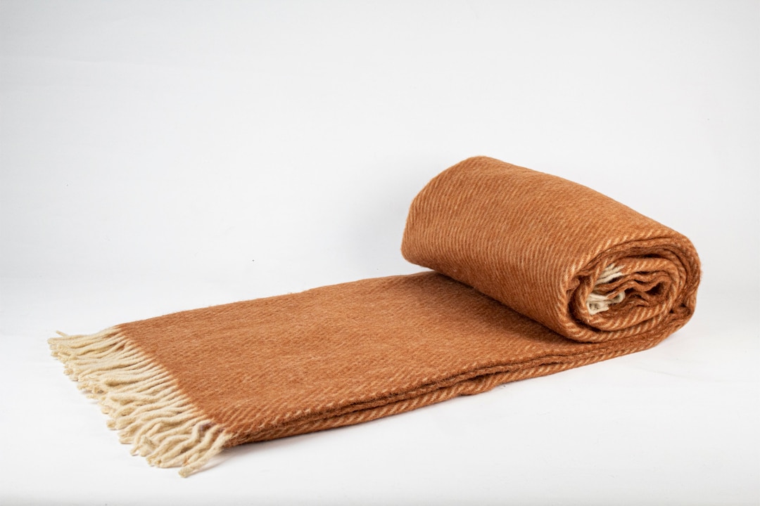 63'' 79'' Brown Wool Blanket, Pure 100 Wool Blanket, Cozy Blanket