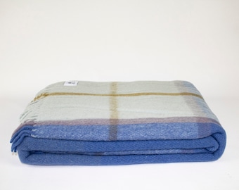 Blue Tartan Plaid Wool Blanket, Pure 100% Wool Blanket, Warm Cozy Blanket, Wool Couch Blanket, Wool Throw Blanket, Sheep Wool Warm Blanket