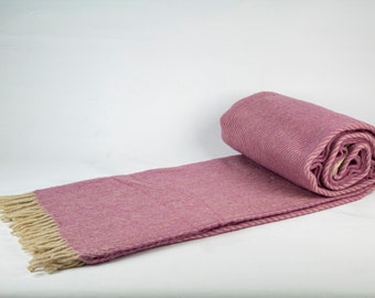 Pink Wool Blanket: Vintage Knit Throw, (63'' 79'')