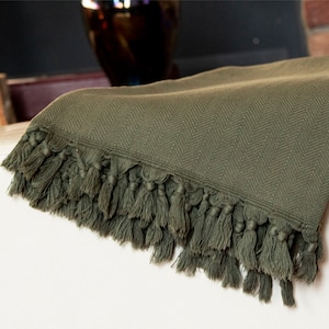 55''83'' Dark Green Stonewashed Throw Blanket, Turkish Cotton Couch Blanket, Couch, Sofa Cover, Bed Spread, Porch Blanket, Cozy Blanket image 3