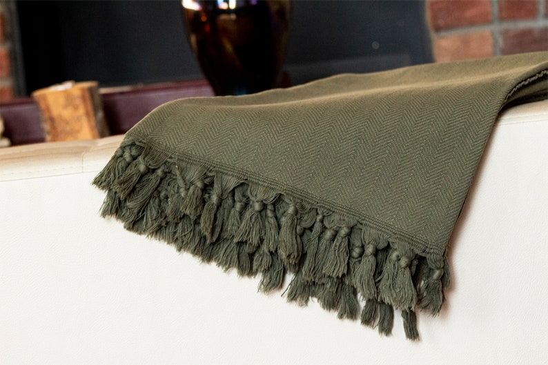 55''83'' Dark Green Stonewashed Throw Blanket, Turkish Cotton Couch Blanket, Couch, Sofa Cover, Bed Spread, Porch Blanket, Cozy Blanket image 3