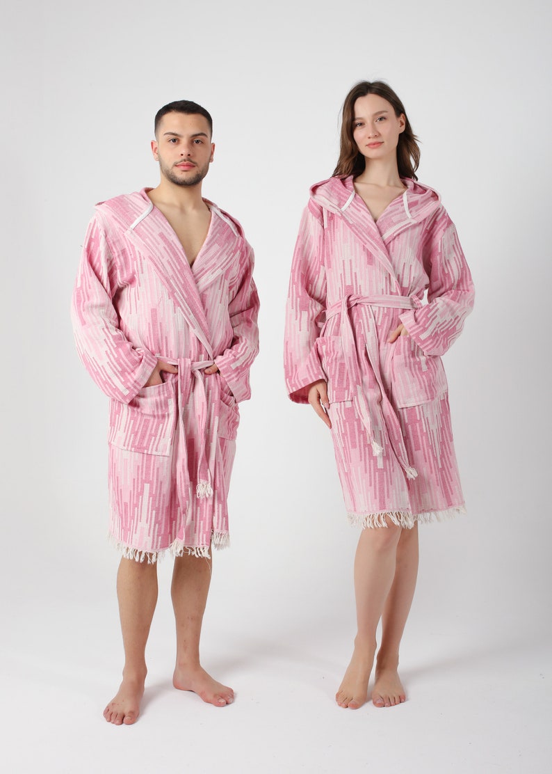 Pink Marrakesh Pattern Turkish Cotton Robe for Women, Lightweight ...