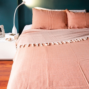 71&#39;&#39; 90.5&#39;&#39; Coral Chain Pattern Handwoven Turkish Cotton Blanket Pillowcases Set, Bedspread, Bedcover, Coverlet, Couch Cozy Throw Blanket