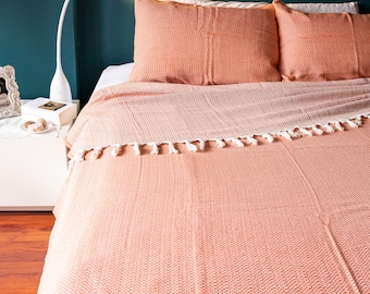 Ensemble de taies d'oreiller en coton turc tissé à la main avec motif de chaîne de corail de 71 '' 90,5 '', couvre-lit, couvre-lit, couvre-lit, couverture de canapé confortable