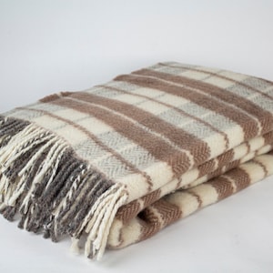 Brown Tartan Plaid Wool Throw Blanket, Wool Blanket, Warm Cozy Blanket, Wool Couch Blanket, Outdoor Blanket, Sheep Warm Blanket