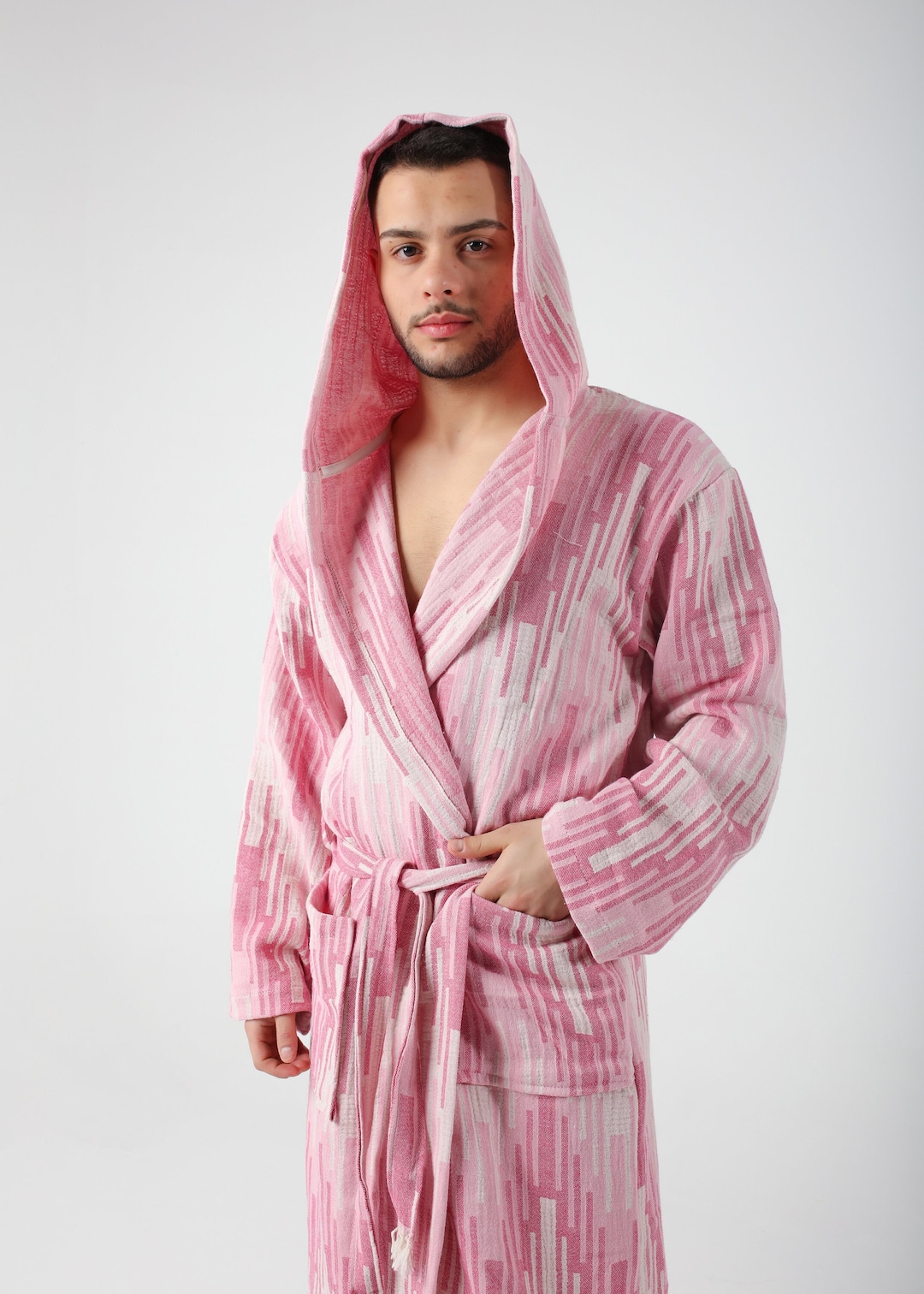 Pink Marrakesh Pattern Mens Robes, Turkish Cotton Robe for Men, Beach ...