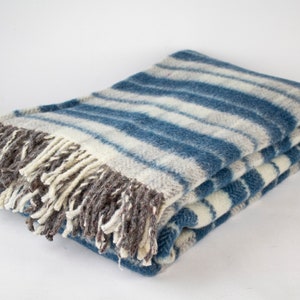 Oil Blue Tartan Plaid Wool Throw Blanket, Wool Blanket, Warm Cozy Blanket, Wool Couch Blanket, Outdoor Blanket, Sheep Warm Blanket