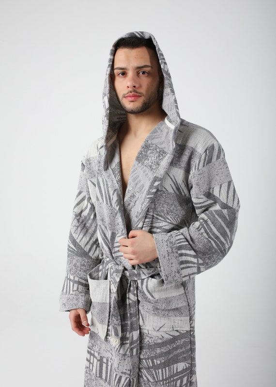 mens lightweight cotton dressing gown Lightweight Men's Bathrobe - Pacific