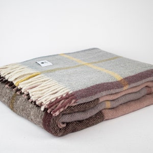 78.5''86.5'' Pink Blue Brown Tartan Plaid Wool Blanket Queen, 100% Wool Blanket, Wool Cozy Blanket, Wool Couch Blanket, Wool Throw Blanket