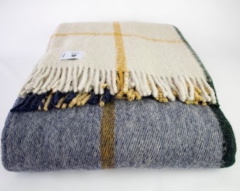 78.5''86.5'' Gray Tartan Plaid Wool Blanket Queen, Pure 100% Wool Blanket, Warm Cozy Blanket, Wool Couch Blanket, Throw Blanket, Sheep Wool