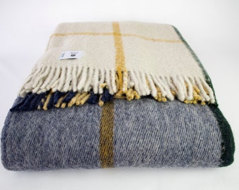 78.5&#39;&#39;86.5&#39;&#39; Gray Tartan Plaid Wool Blanket Queen, Pure 100% Wool Blanket, Warm Cozy Blanket, Wool Couch Blanket, Throw Blanket, Sheep Wool