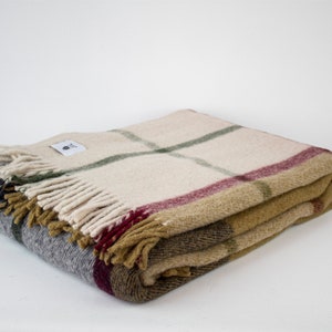 63&#39;&#39; 86.5&#39;&#39; Dark Blue Brown Tartan Plaid Wool Blanket, Pure 100% Wool Throw Blanket, Cozy Blanket, Wool Couch Blanket, Warm Throw Blanket