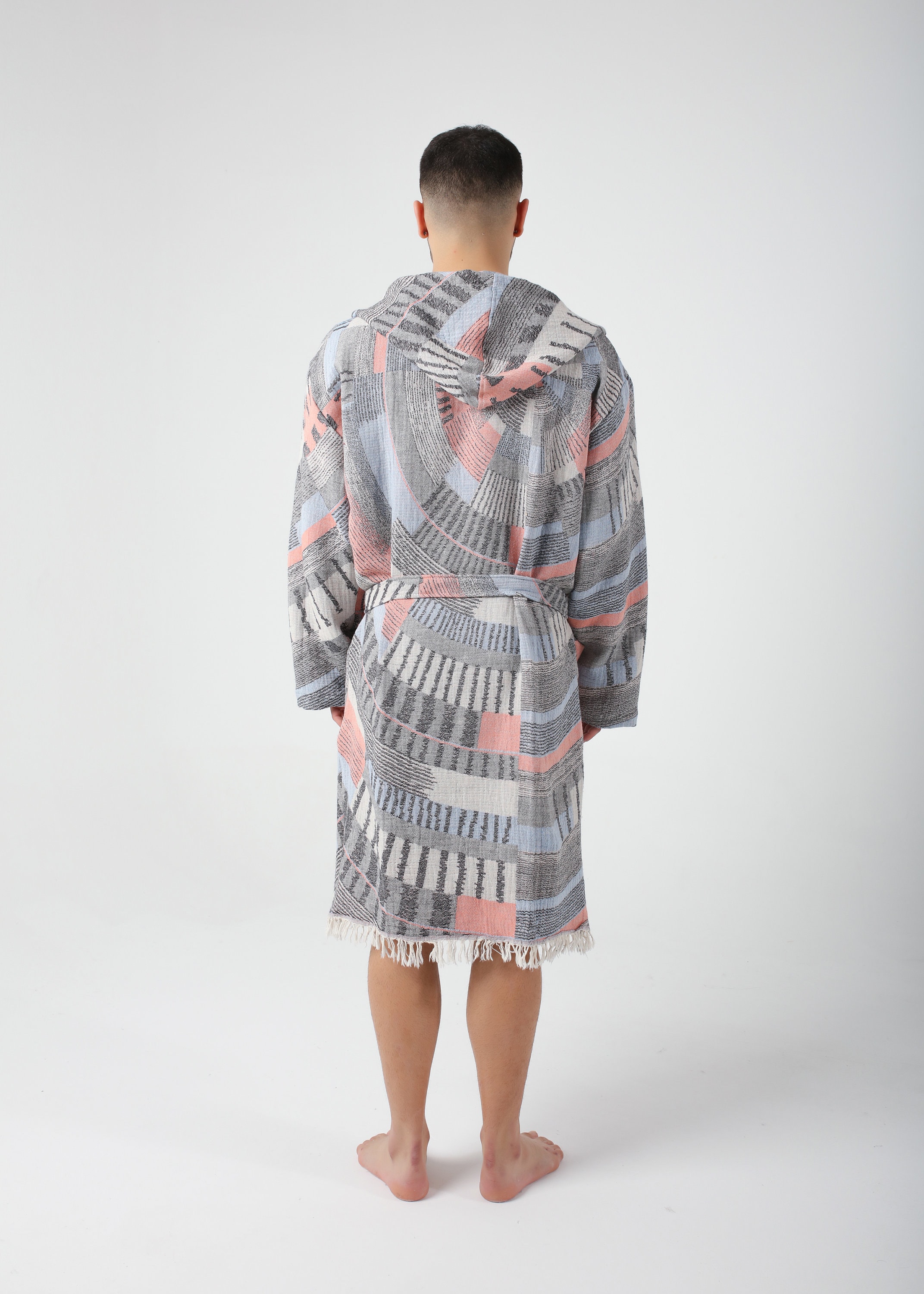 Men Pool Robe Coral Colorful Jacquard Turkish Cotton Robe for Men, Lightweight ...