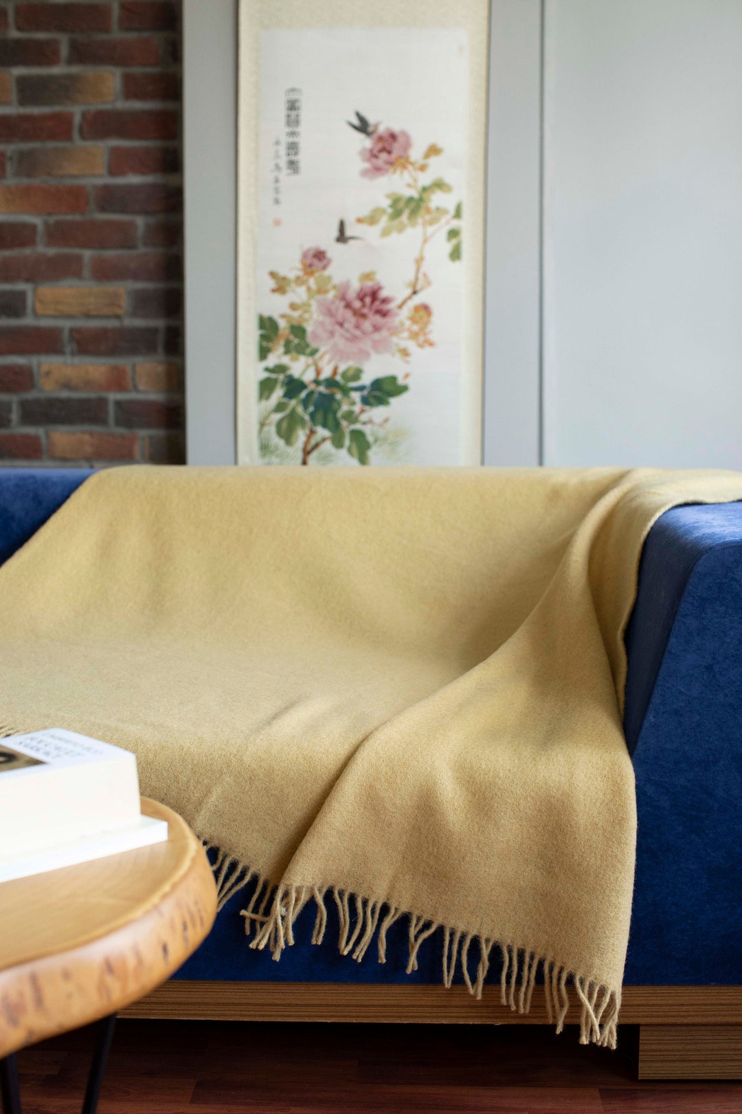 Mustard Yellow New Wool Couch Blanket, Pure 100% Wool Throw Blanket