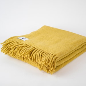 Mustard Yellow New Wool Throw Blanket, Pure 100% Wool Blanket, Warm Cozy Blanket, Couch Blanket,Porch Blanket, Sheep Wool Warm Blanket