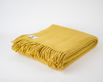 Mustard Yellow New Wool Throw Blanket, Pure 100% Wool Blanket, Warm Cozy Blanket, Couch Blanket,Porch Blanket, Sheep Wool Warm Blanket