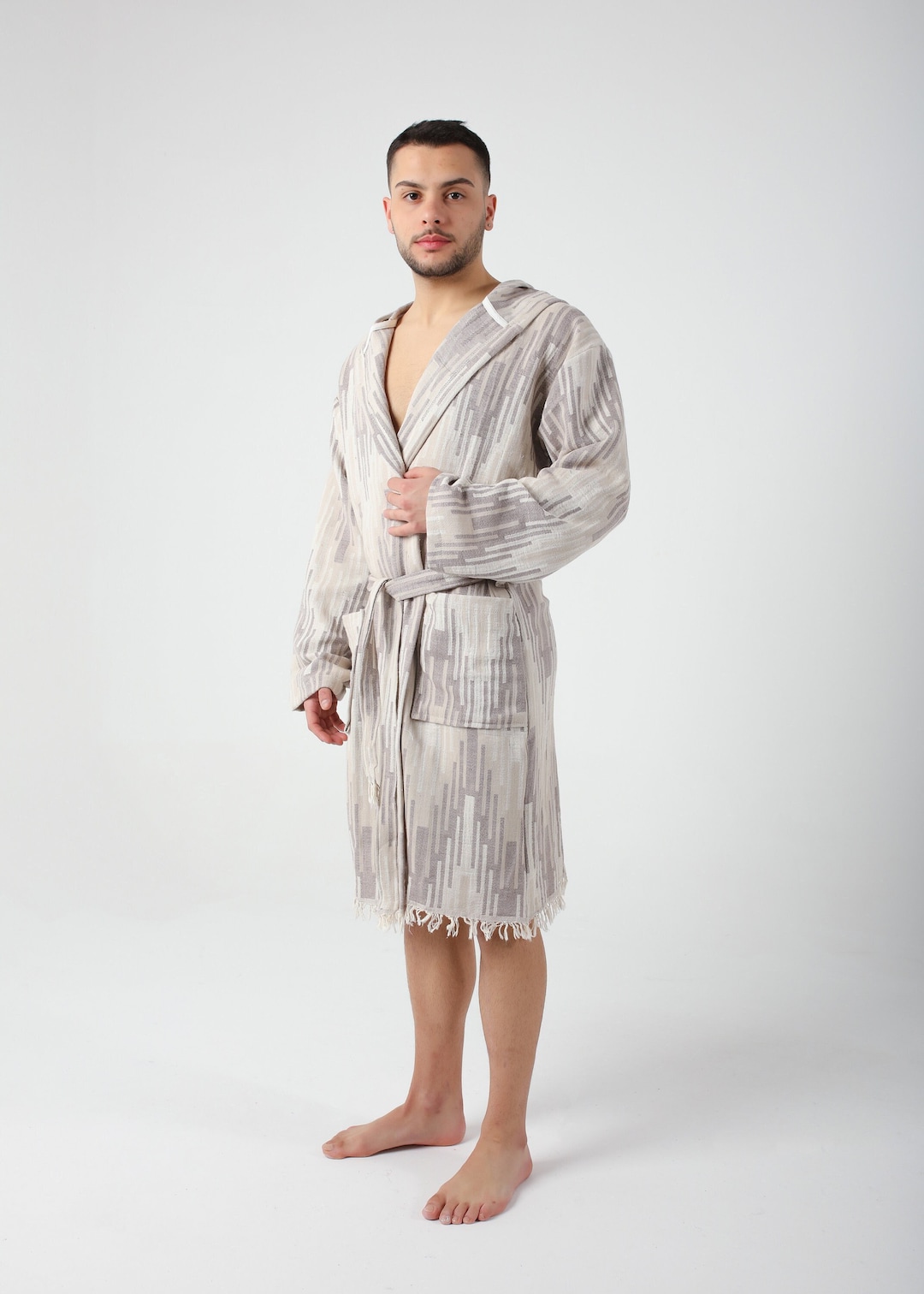 Men Pool Robe Personalized Light Brown Marrakesh Pattern Turkish Cotton Robe for Men ...