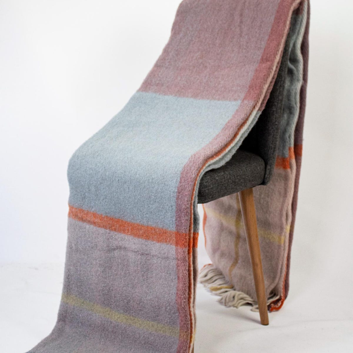 Green / Purple Tartan Plaid Wool Blanket Queen, 100% Wool