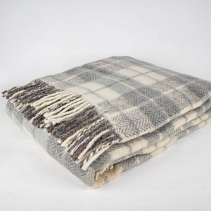 Gray Tartan Plaid Wool Throw Blanket, Wool Blanket, Warm Cozy Blanket, Wool Couch Blanket, Outdoor Blanket, Sheep Warm Blanket