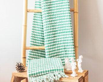 Green Cotton Towel Set, Turkish Cotton Bath Hand Towel, Bridesmaid Gift, Handwoven Cotton Bath Towel, Cotton Peshtemal, Bath Set