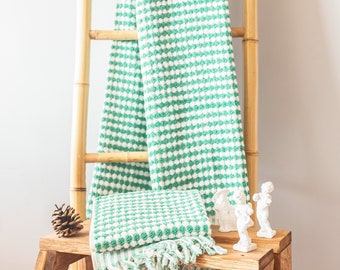 Green Cotton Towel Set, Turkish Cotton Bath Hand Towel, Bridesmaid Gift, Handwoven Cotton Bath Towel, Cotton Peshtemal, Bath Set