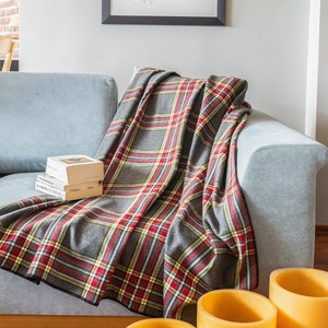 Gray Tartan Plaid Throw Blanket, TV Blanket, Porch Blanket, Cozy Blanket, Couch throw  Blanket, Sofa Throw Blanket, Warm Scarf Shawl Blanket