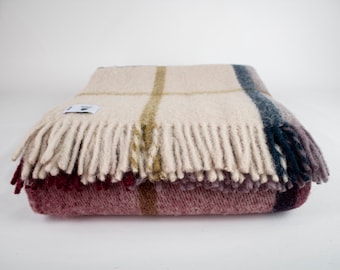 63&#39;&#39; 86.5&#39;&#39; Claret Red Tartan Plaid Wool Blanket, Pure 100% Wool Blanket, Cozy Blanket, Wool Couch Blanket, Warm Throw Blanket, Sheep Wool