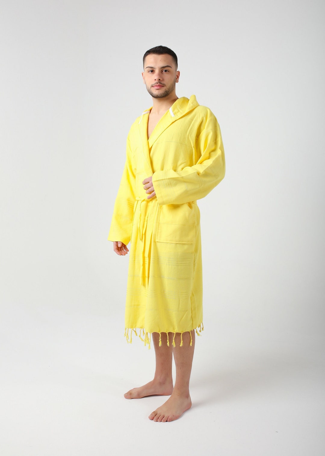 Personalized Yellow Lightweight Robe for Men, Kimono Robe, Custom Robe