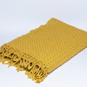 Yellow Big Waffle High Quality Turkish Cotton Throw Blanket, Couch Throw Blanket, Cozy Blanket, Sofa Cover, Cotton Bed Spread, Porch Blanket image 2