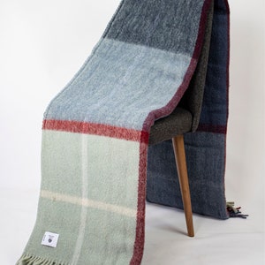 78,5''86,5'' Grün / Lila Tartan Karierte Wolldecke Queen, 100% Wolldecke, Kuscheldecke aus Wolle, Couchdecke aus Wolle, Decke aus Wolle Dark Blue/Green