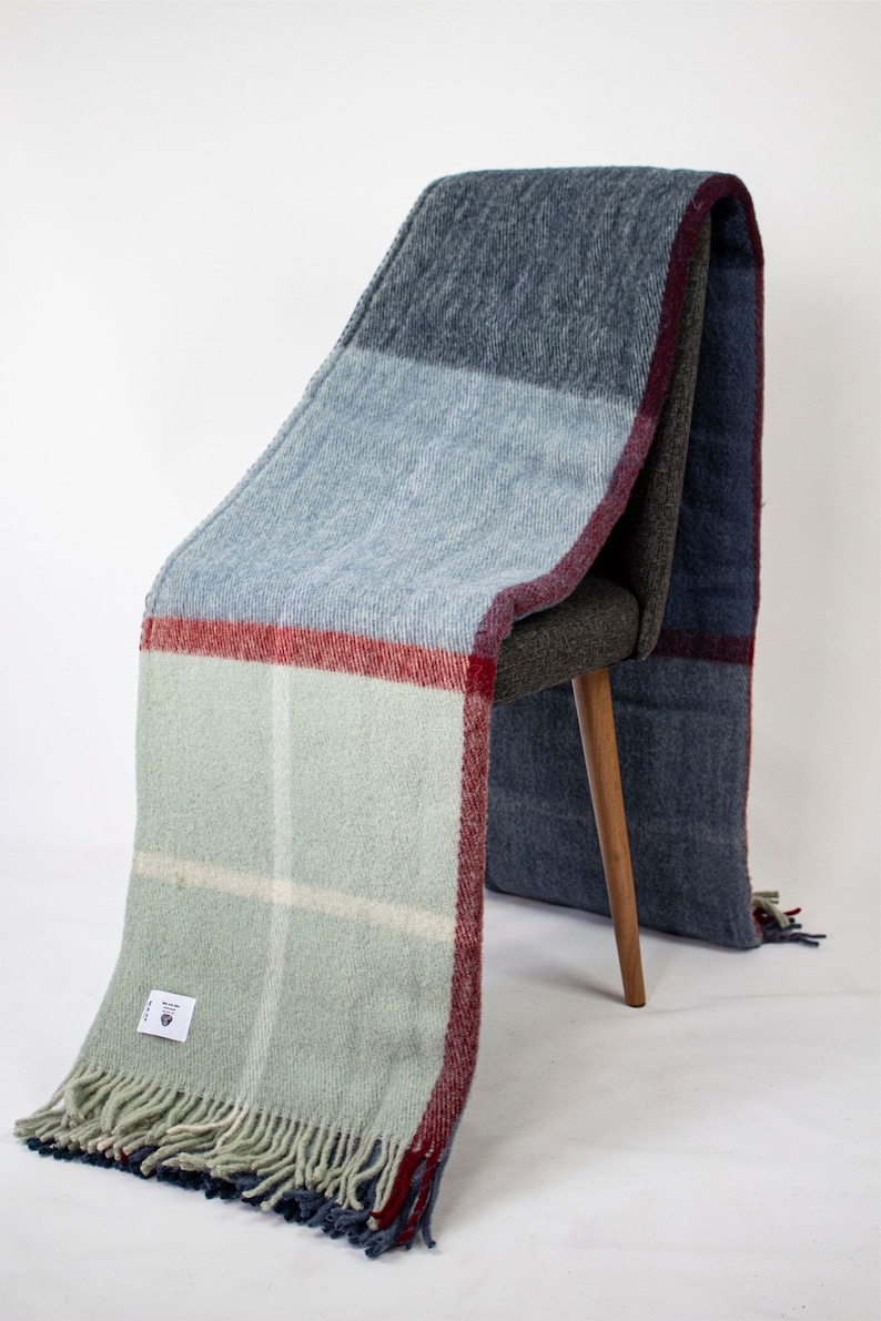 78,5''86,5'' Grün / Lila Tartan Karierte Wolldecke Queen, 100% Wolldecke, Kuscheldecke aus Wolle, Couchdecke aus Wolle, Decke aus Wolle Dark Blue/Green