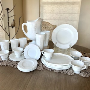 Harvest Vintage White  Milk Glass by Colony. Vintage Glassware.