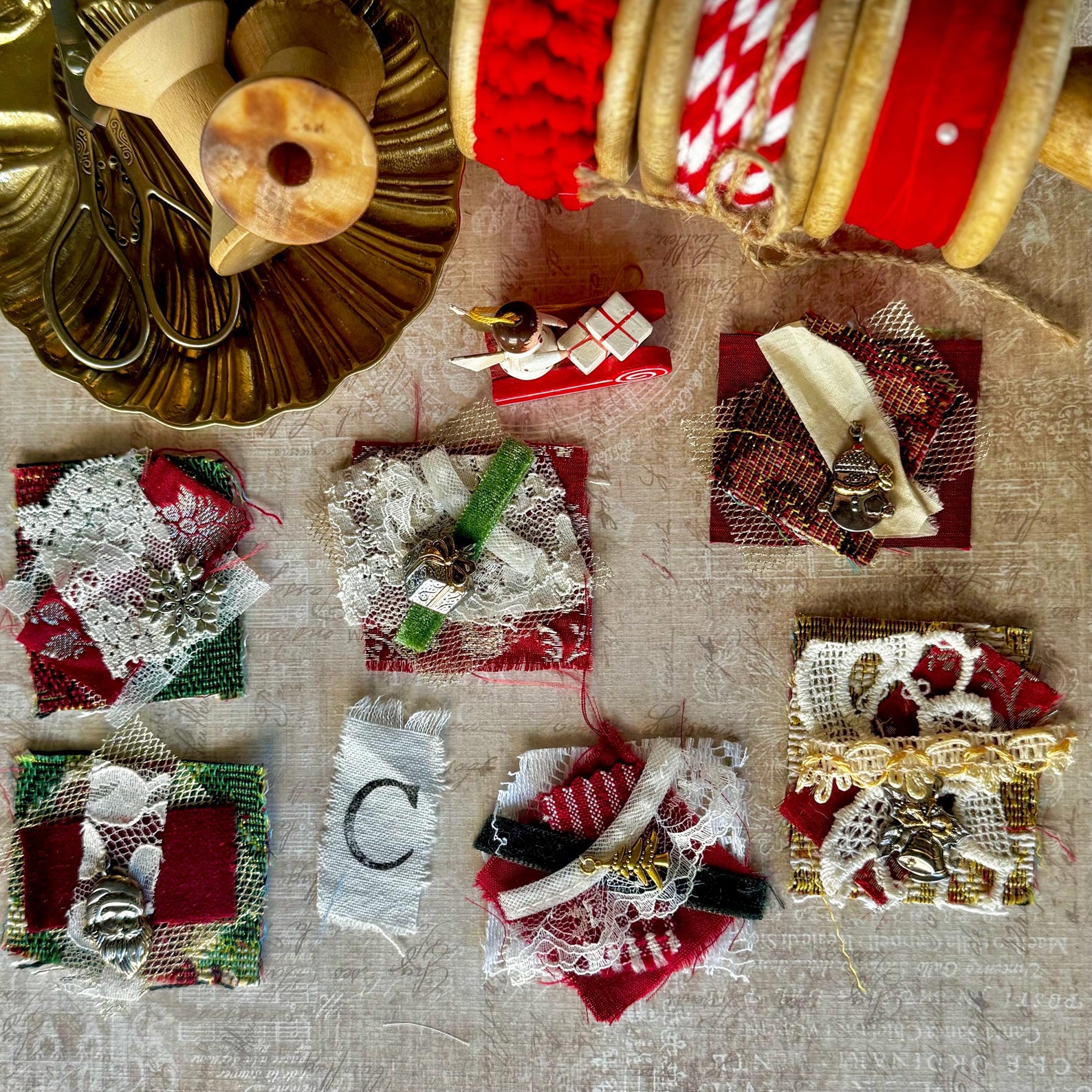 Christmas Fabric Clusters and Lace Snippets. Your Choice Junk Journal ...