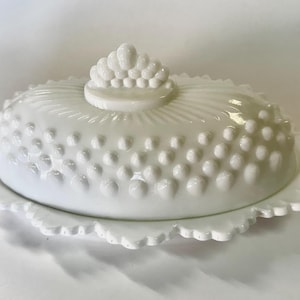 Fenton Hobnail Milk Glass Butter Dish