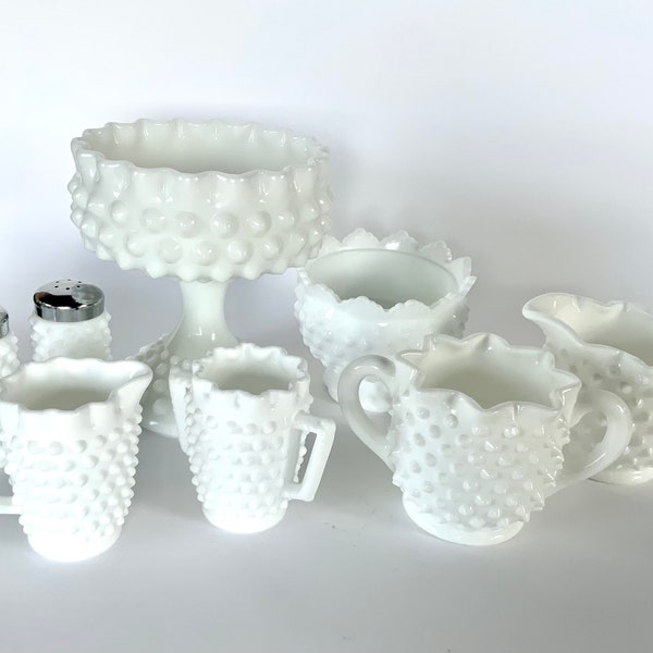 Fenton Glassware Collection of Hobnail Pattern White Milk Glass