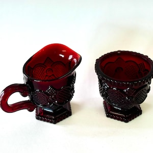 Vintage Avon Ruby Red Glass Cape Cod 1876 Pattern. Sugar and Creamer Set