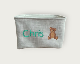 Cesta de bebê personalizada | cesta de urso bebê | presente de chá de bebê | cesto de arrumação bordado | presente recém-nascido | cesto de arrumação para bebé | cesta de brinquedos infantis